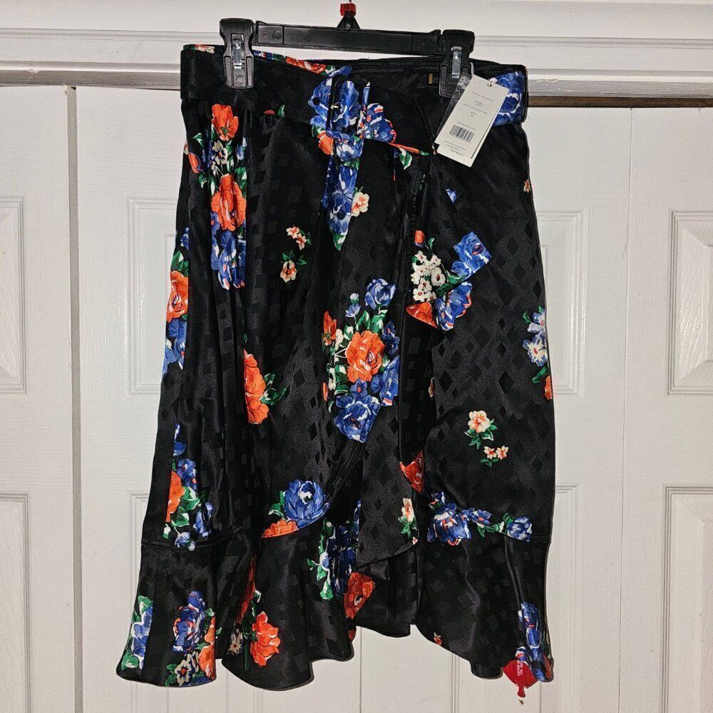 Tory Burch Floral SILK WRAP RUFFLE SKIRT WITH BELT in Black - Size 4 - Picture 8 of 16